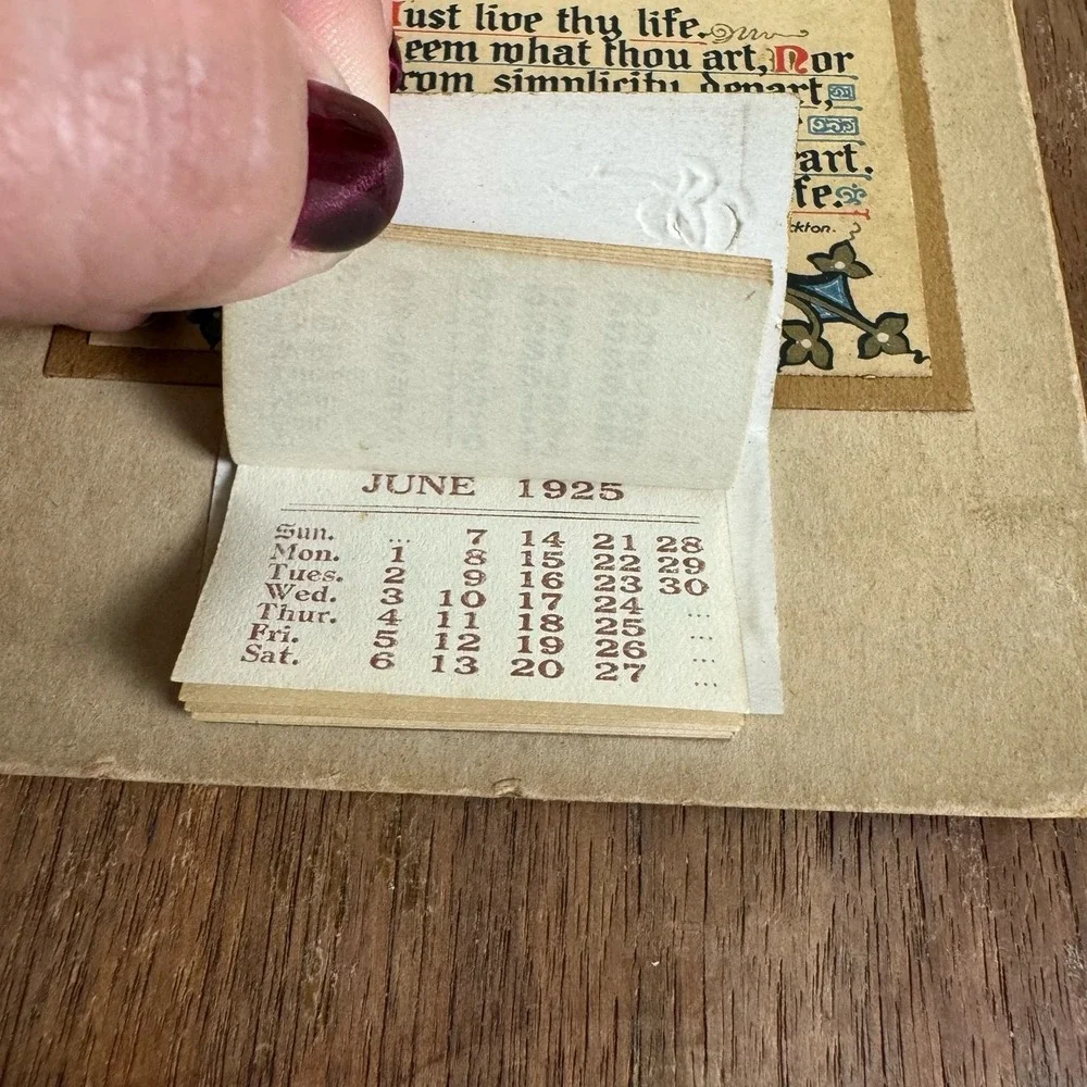 Vintage 1925 Life Thy Life‎ Poem J.L. Stockton & mini 12 month calendar